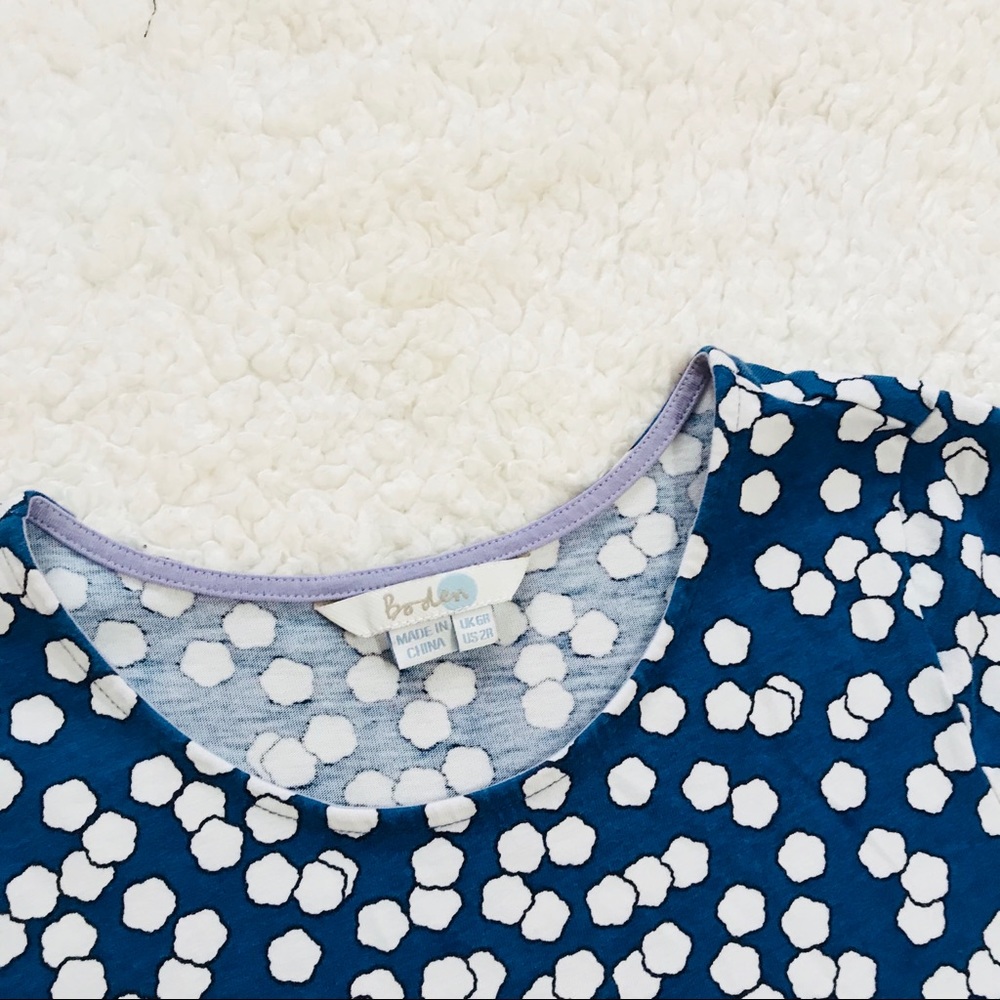Boden Blue Floral Jersey Dress Cotton Sheath Sz 2 - Picture 3 of 6